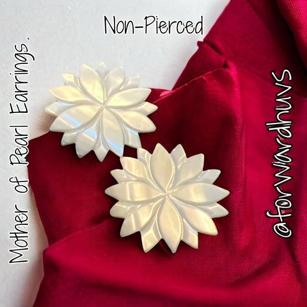 Carved Floral Mother of Pearl Non-Pierced Earrings